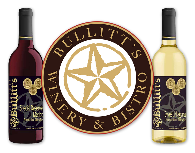 Bullitts Winery Logo and Wine Bottle Design